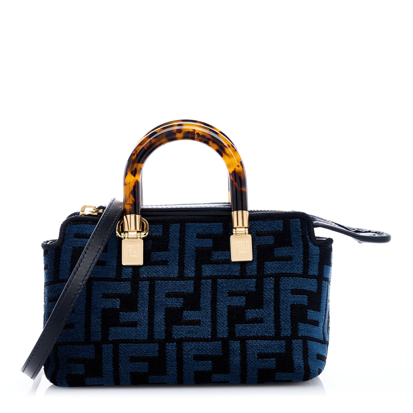Chenille Vitello King Plexiglass FF Mini By The Way Top Handle Boston Bag Blue Black