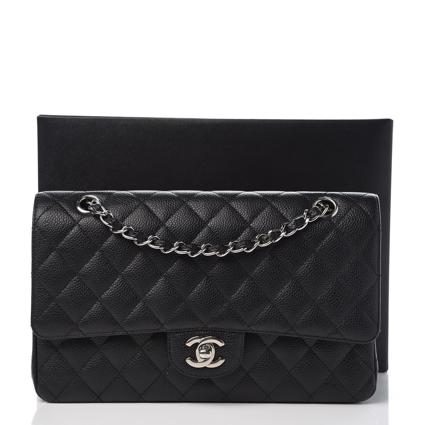 Caviar Quilted Medium Double Flap Black