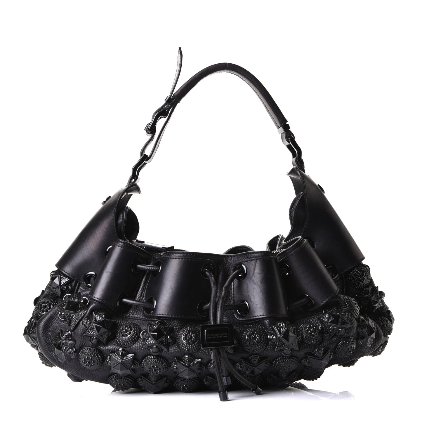 Calfskin Mason Warrior Studded Hobo Black