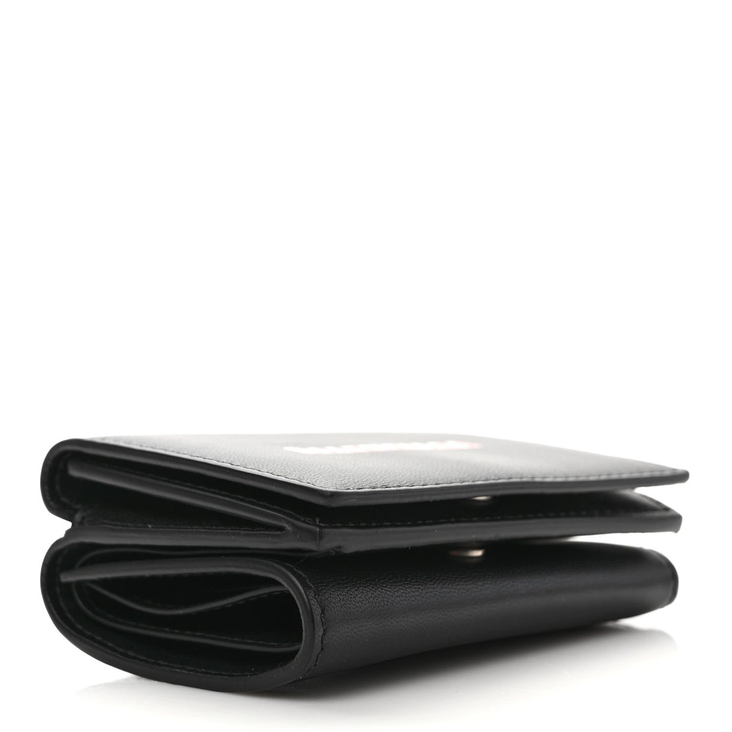 Smooth Calfskin 3D Logo Mini Cash Tri-Fold Wallet Black Red White