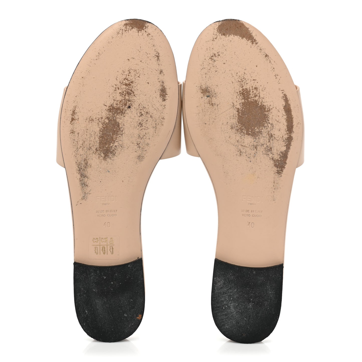 Vitello Cuoio Baguette Flat Slide Sandals 40 Poudre