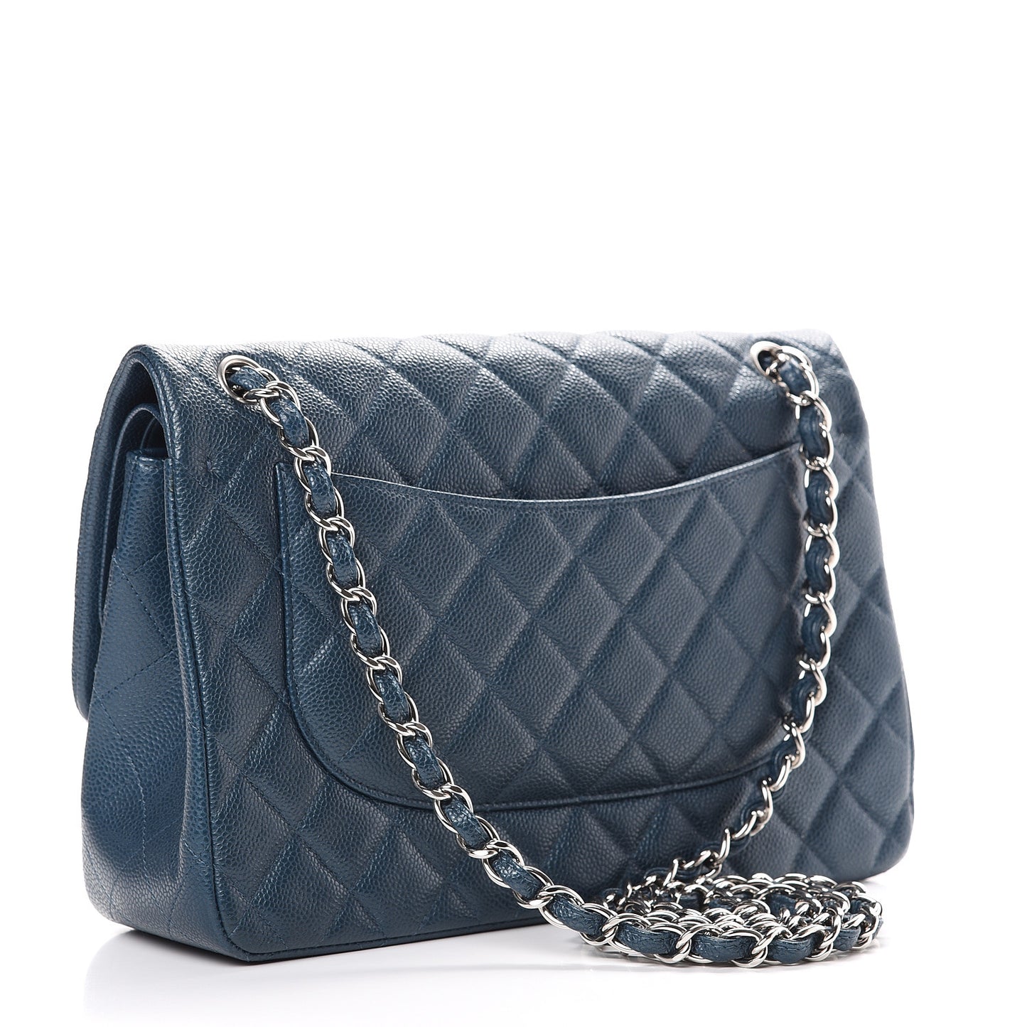Caviar Quilted Jumbo Double Flap Dark Blue