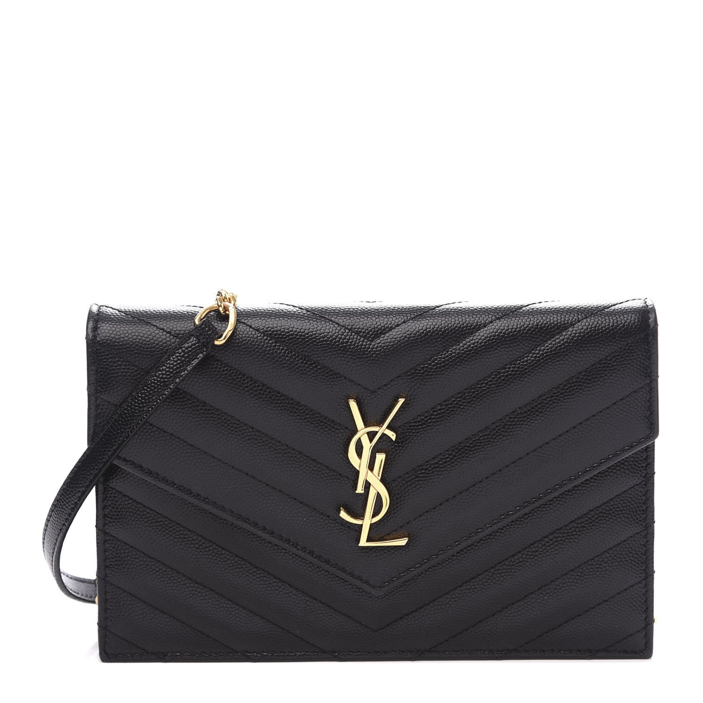 Grain De Poudre Matelasse Chevron Monogram Envelope Chain Wallet Black