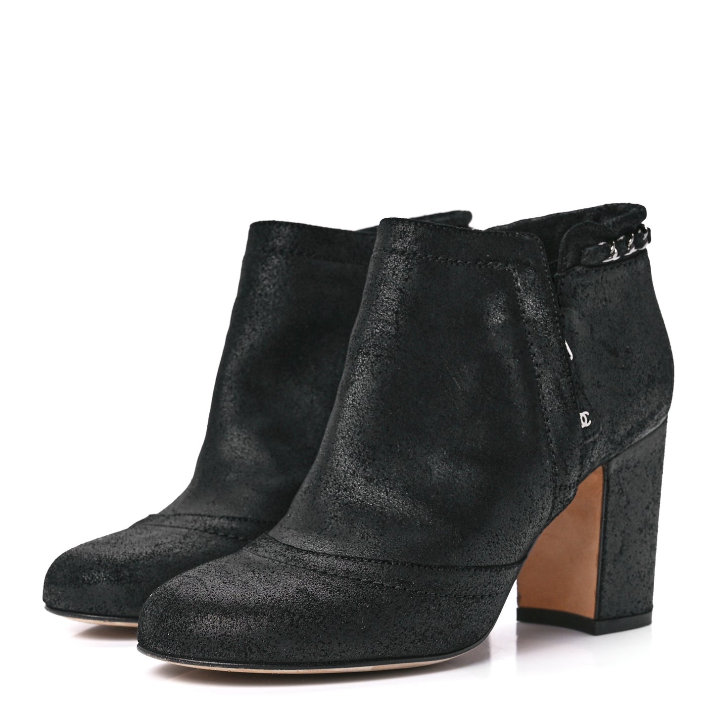 Suede CC Chain Ankle Boots 36.5 Black