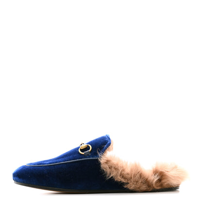 Gucci Velvet Fur Womens Princetown Slippers 36 Cobalt Blue 1 of 8