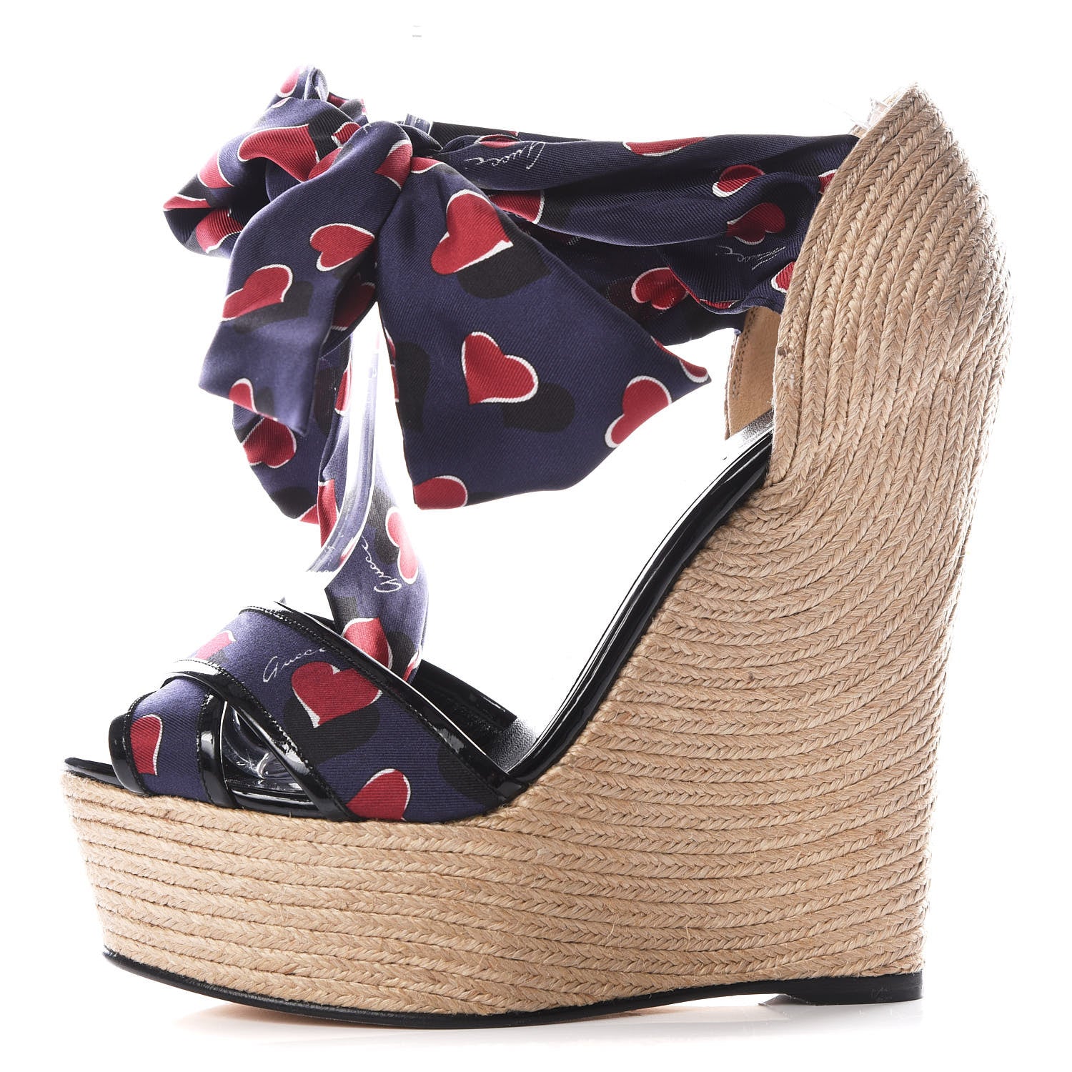 Gucci Satin Heartbeat Carolina Platform Wedges 38.5 Blue 1 of 7