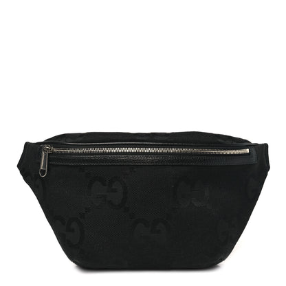 Gucci Monogram Jumbo GG Textured Dollar Calfskin Web Belt Bag Black 1 of 9