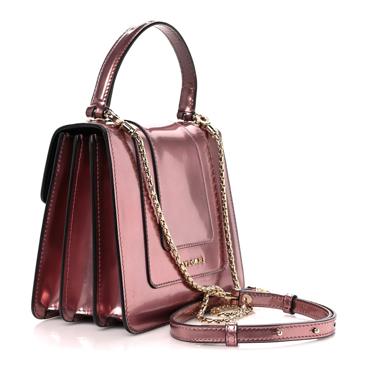 Bulgari Metallic Calfskin Serpenti Forever Top Handle Rose Quartz 4 of 12