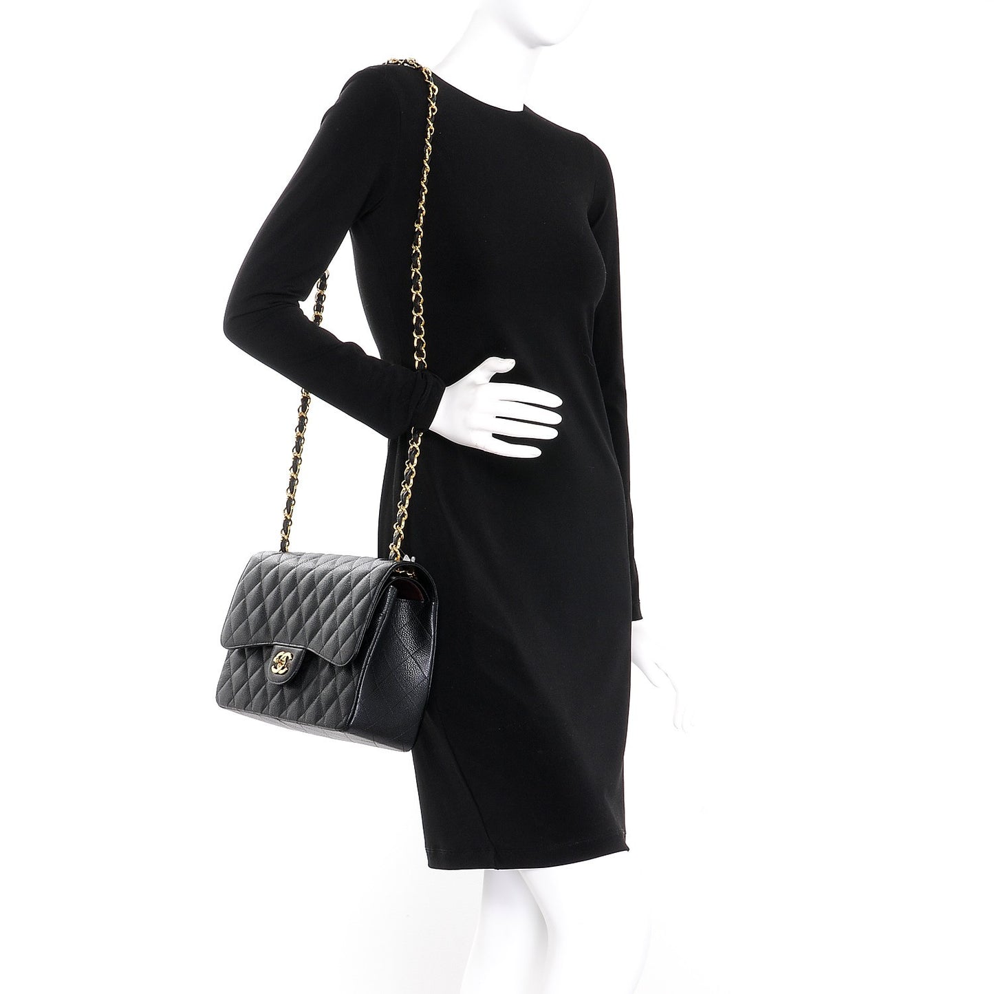 Caviar Quilted Jumbo Double Flap Black