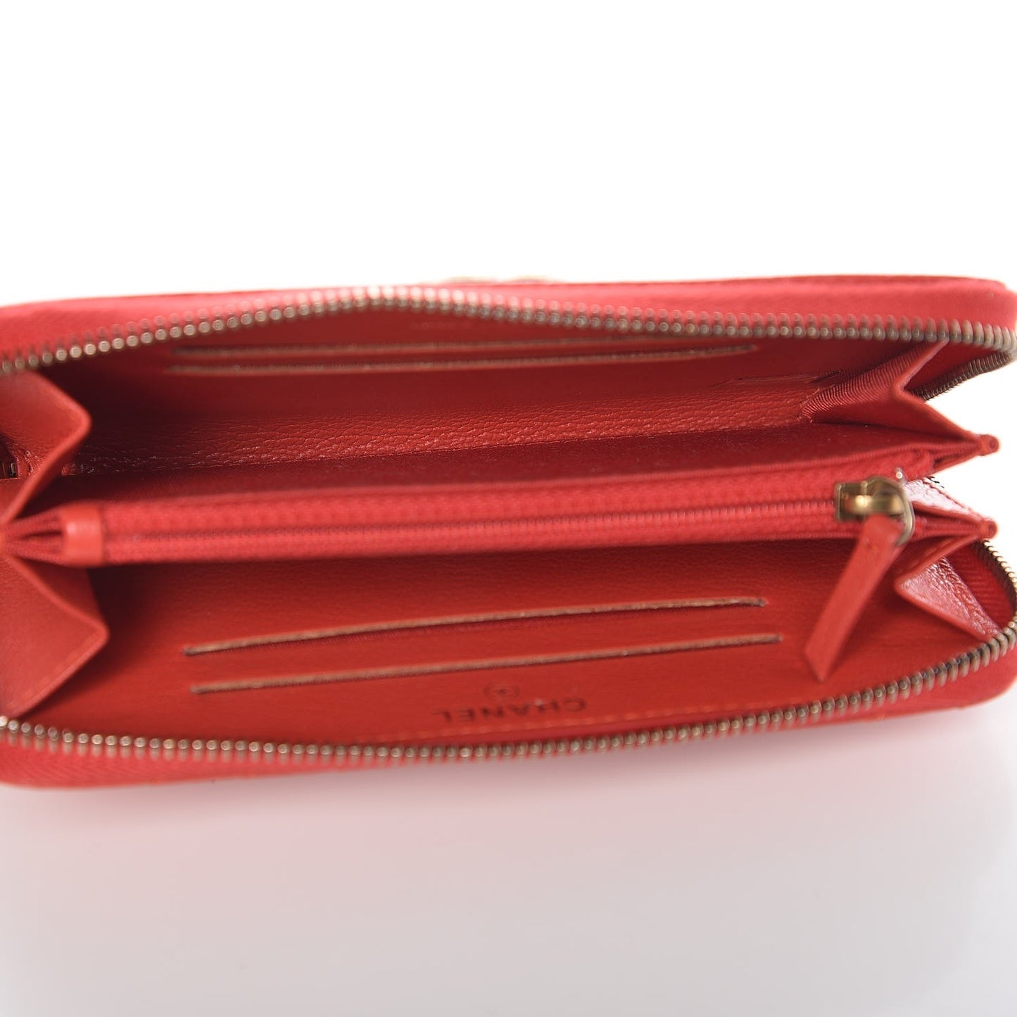 Shiny Goatskin Diagonal Quilted Small Zip Around Wallet Red
