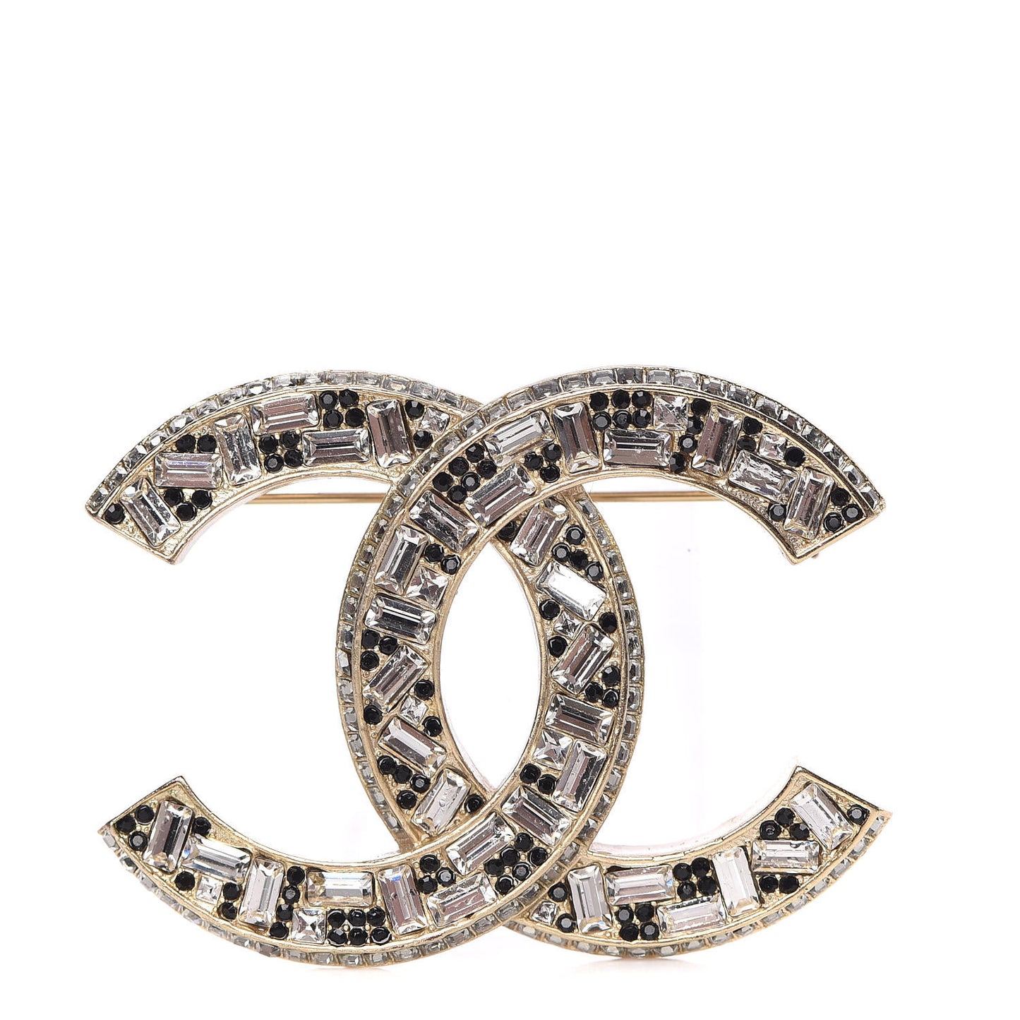 Baguette Crystal CC Brooch Gold Black