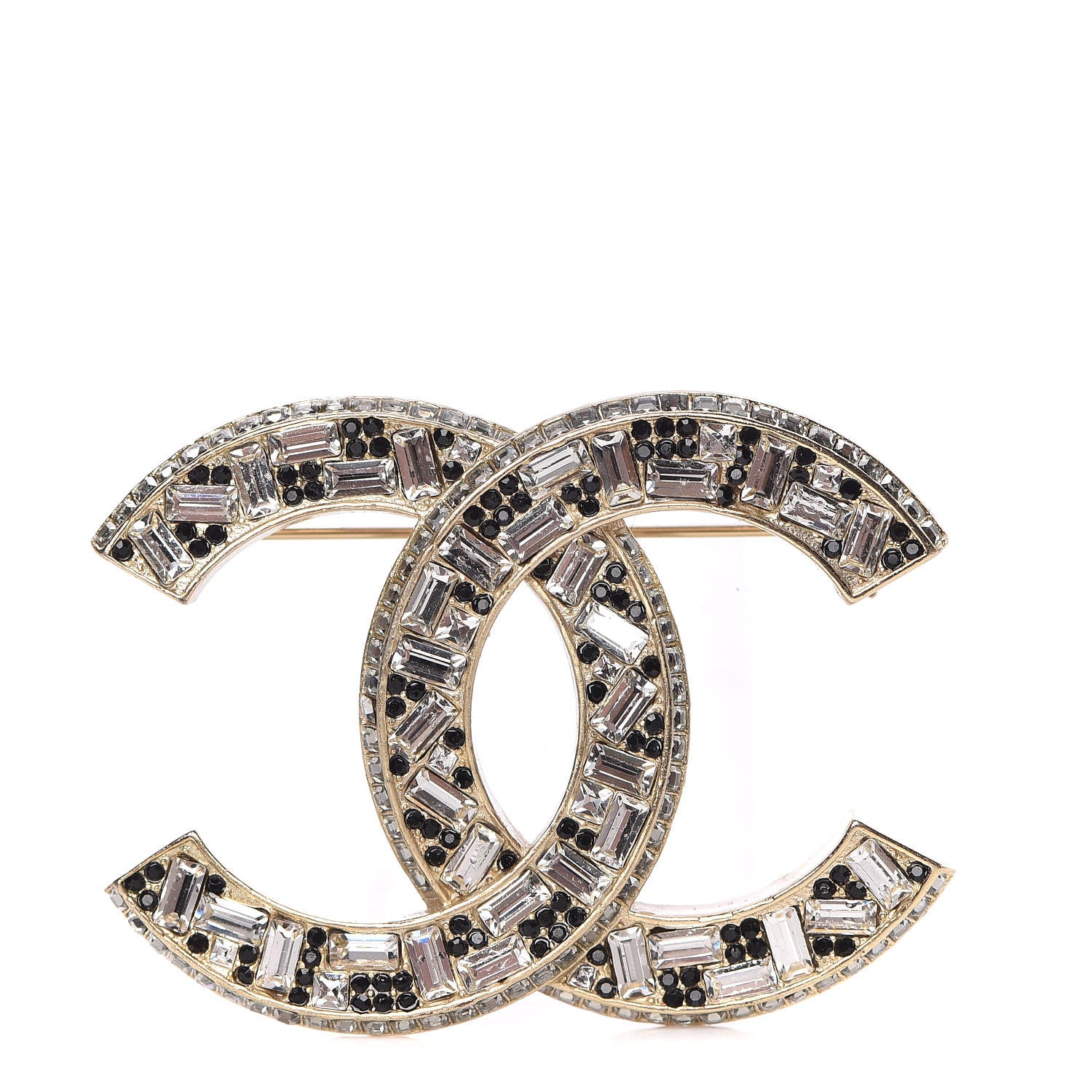 Chanel Baguette Crystal CC Brooch Gold Black 1 of 5