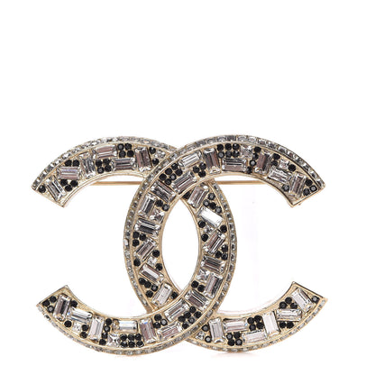 Chanel Baguette Crystal CC Brooch Gold Black 1 of 5