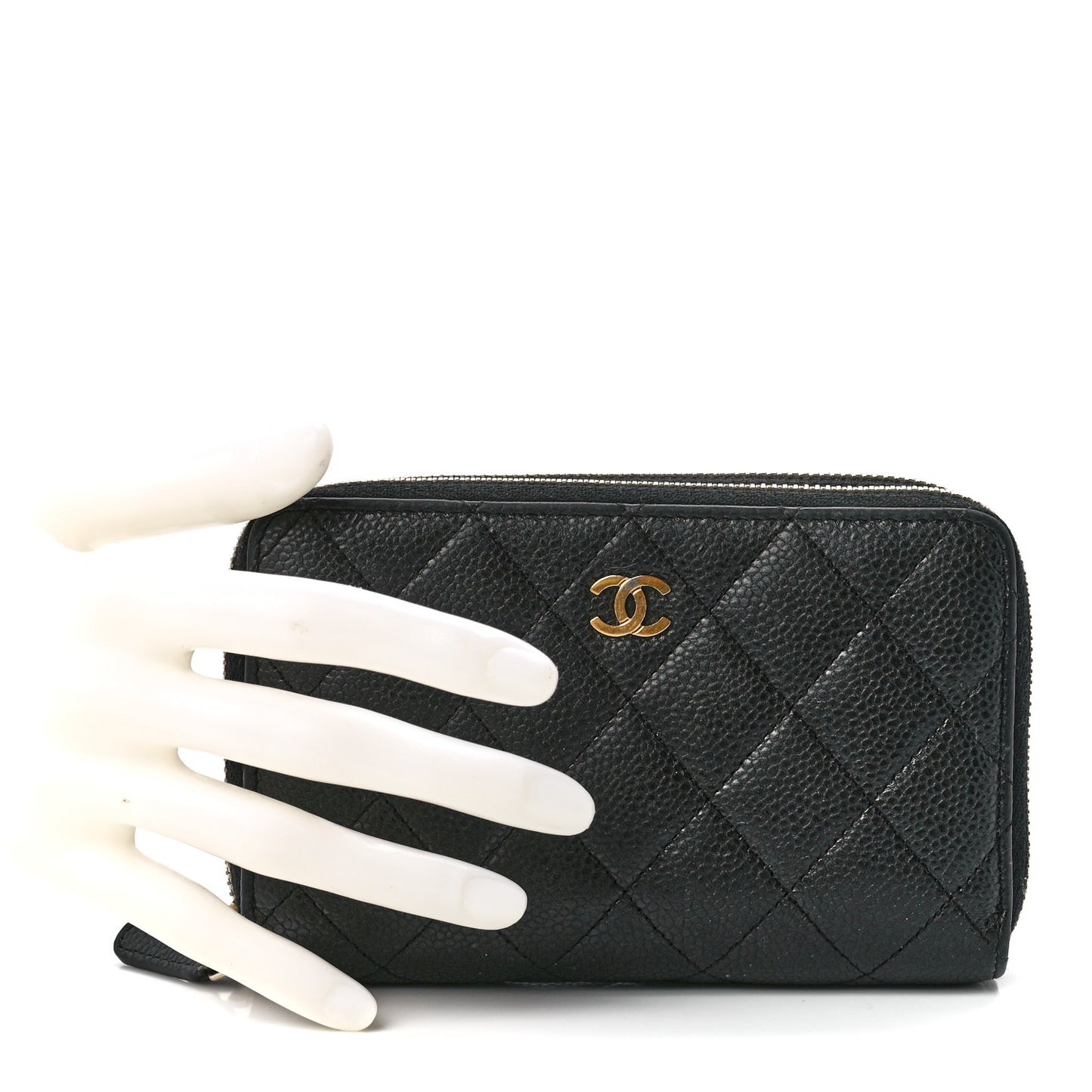 Caviar Quilted Large Gusset Double Zip Around Wallet Black