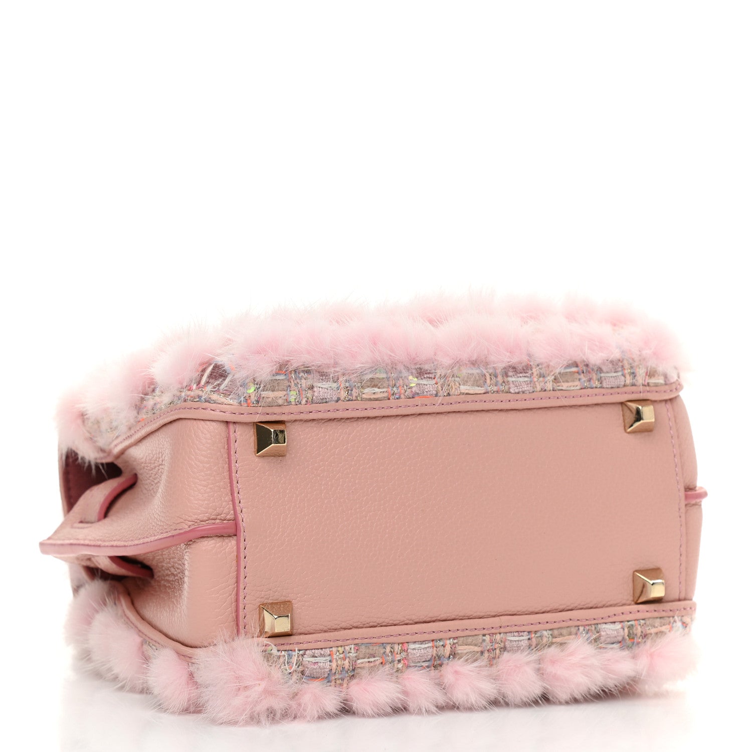 MCM Tweed Mink Fur Sequin Mini Tote Pink Blush 4 of 10