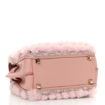 MCM Tweed Mink Fur Sequin Mini Tote Pink Blush 4 of 10
