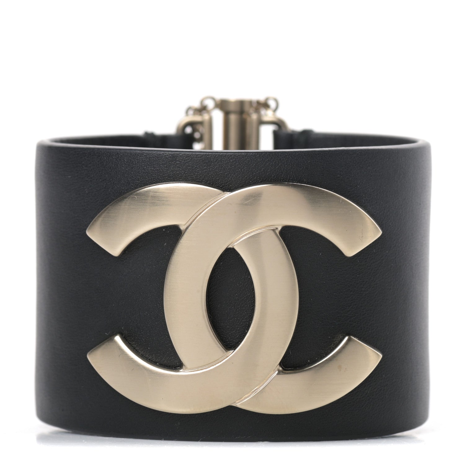 Chanel Calfskin CC Wide Cuff S Black Gold 1 of 6