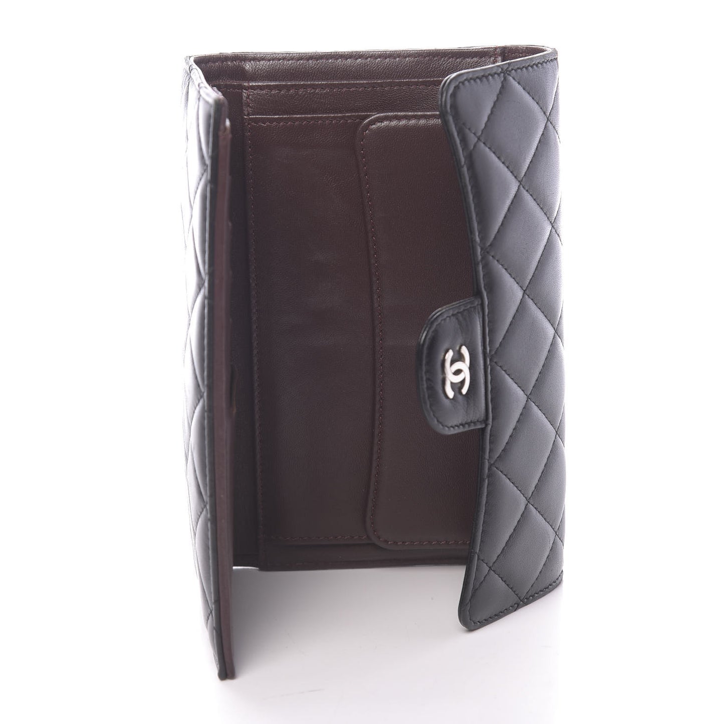 Lambskin Quilted Large Flap Wallet Black