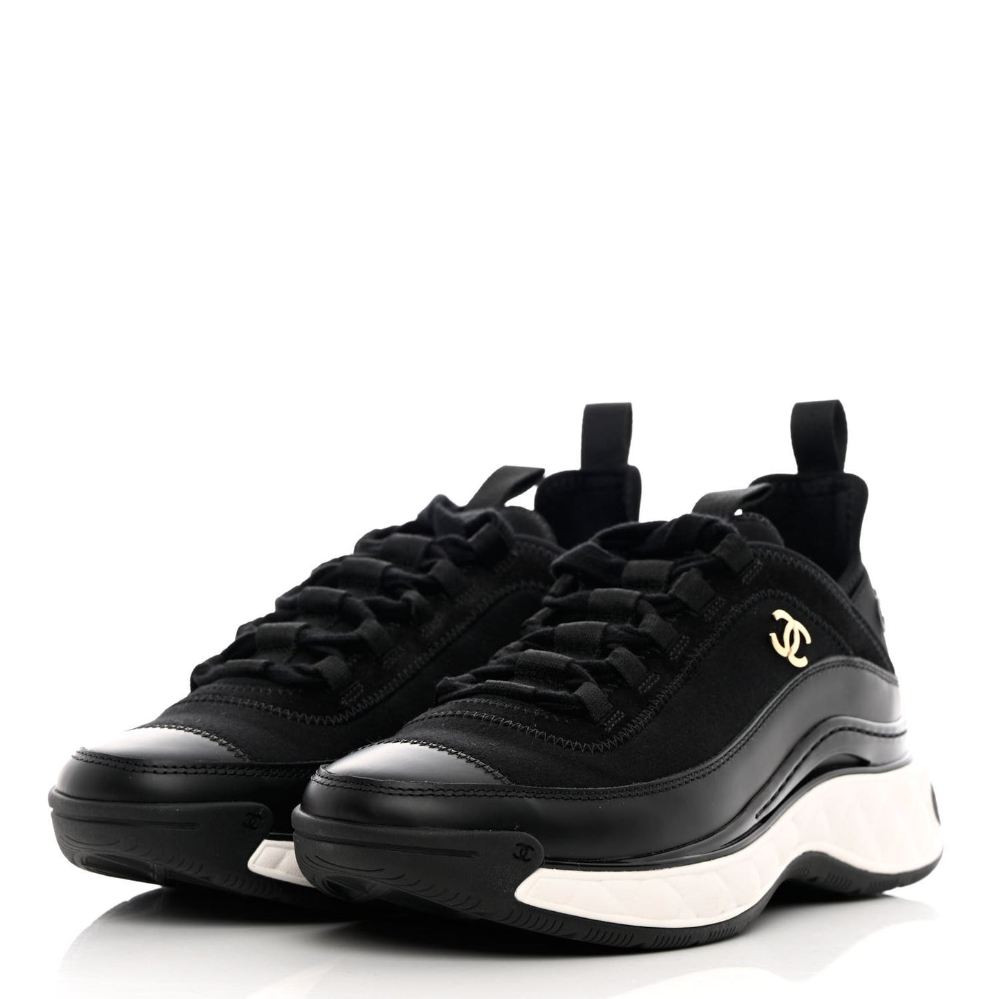 Velvet Calfskin Mixed Fibers CC Sneakers 36 Black