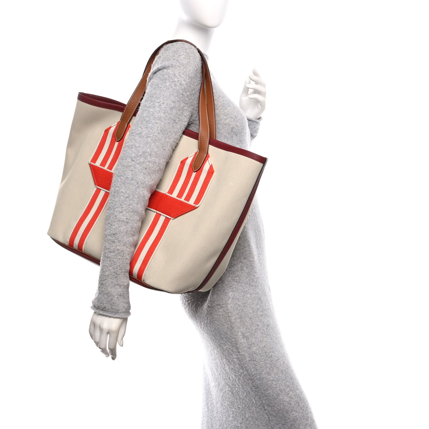 Hermes Canvas Taurillon Clemence Pursangle Tote Beton Gold Rouge H