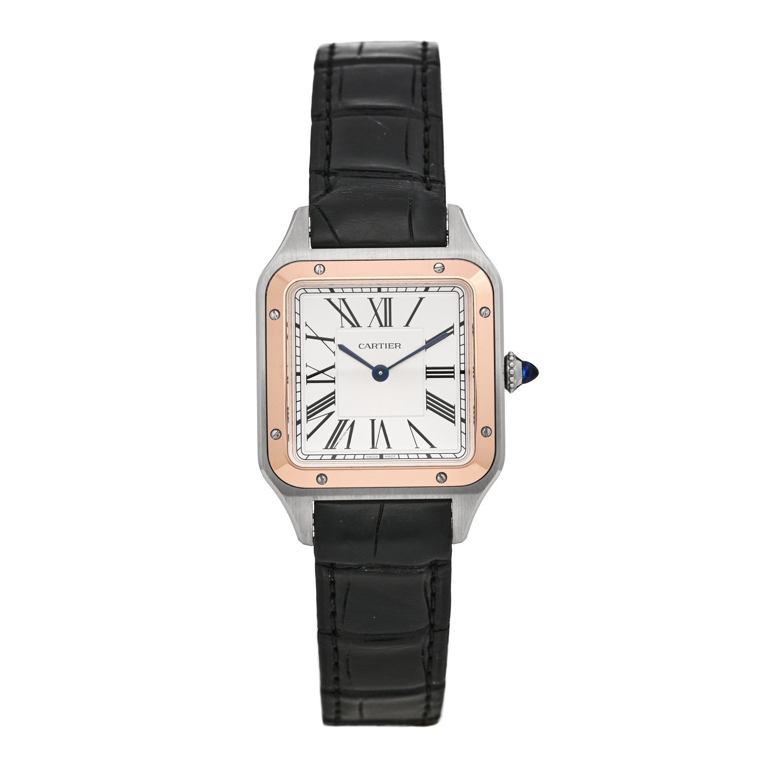 Cartier Stainless Steel 18K Pink Gold Alligator 31.4mm Santos Dumont Quartz Watch 1 of 5