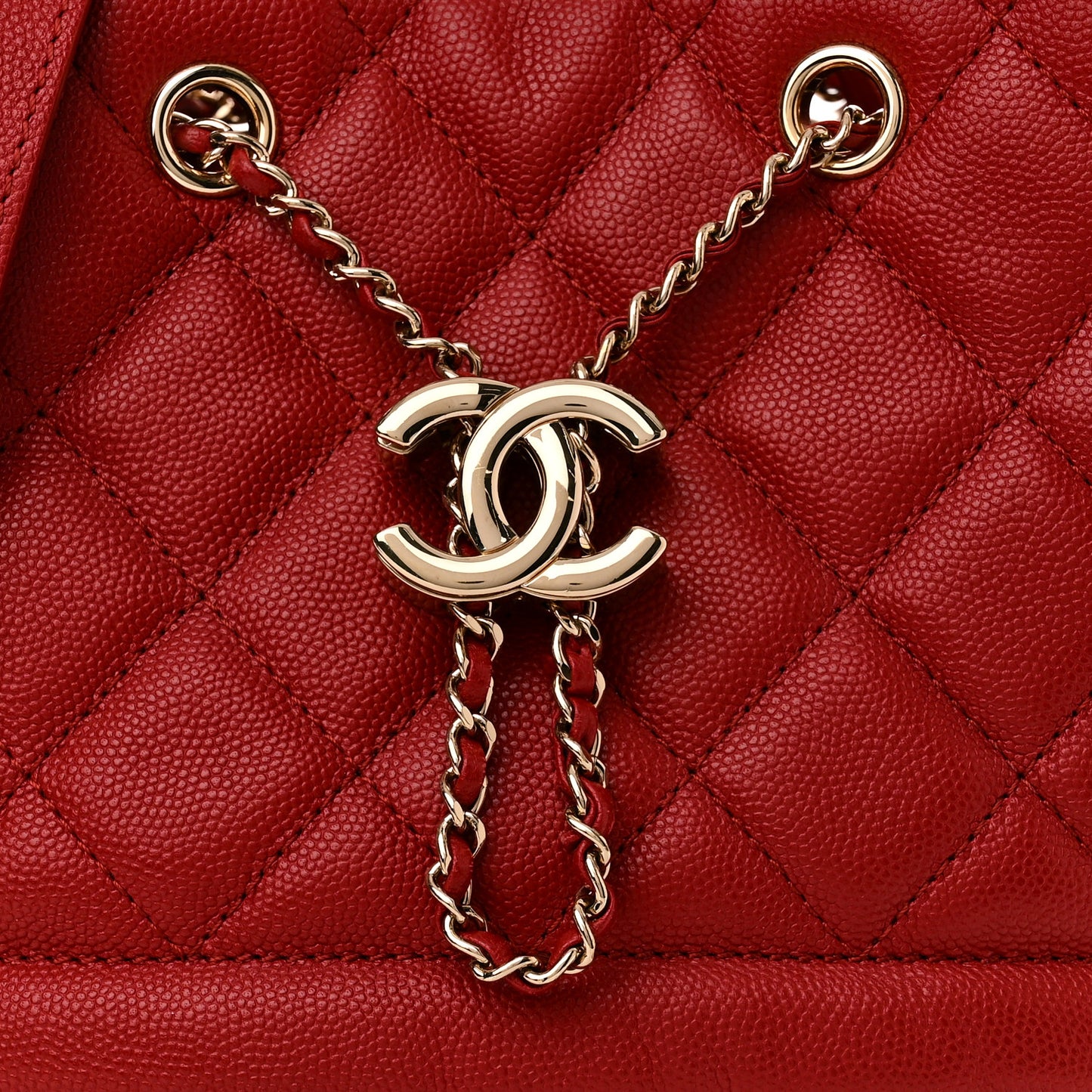 Caviar Quilted Rolled Up Bucket Drawstring Bag Red