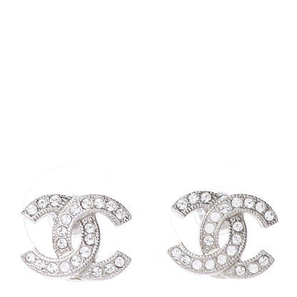 Chanel Crystal Timeless CC Earrings Silver 1 of 4