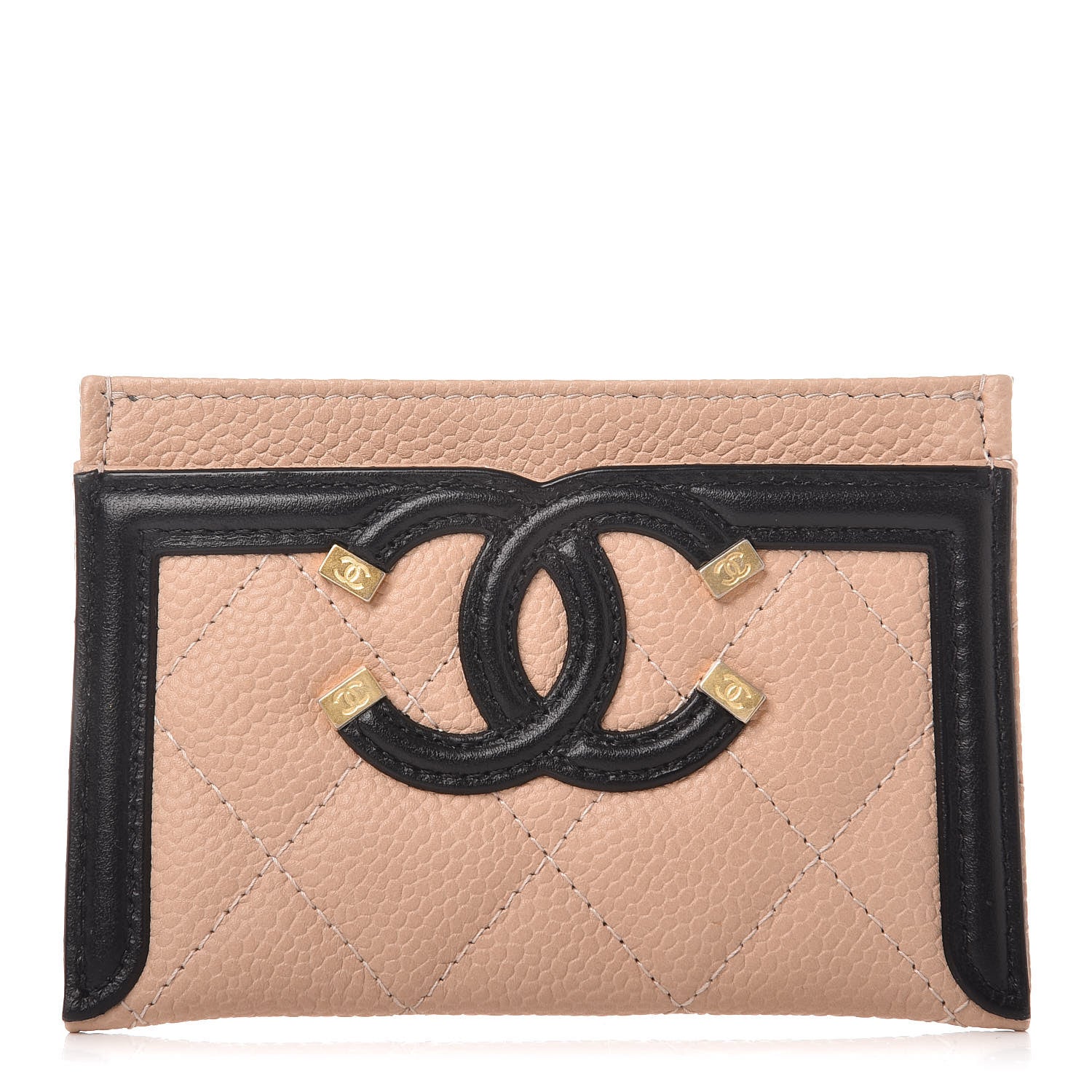 Chanel Caviar Quilted Filigree Card Holder Beige Black 1 of 9