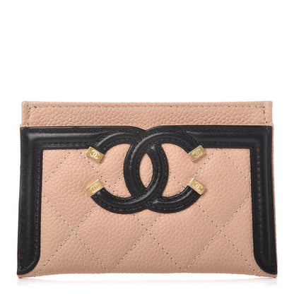 Chanel Caviar Quilted Filigree Card Holder Beige Black 1 of 9