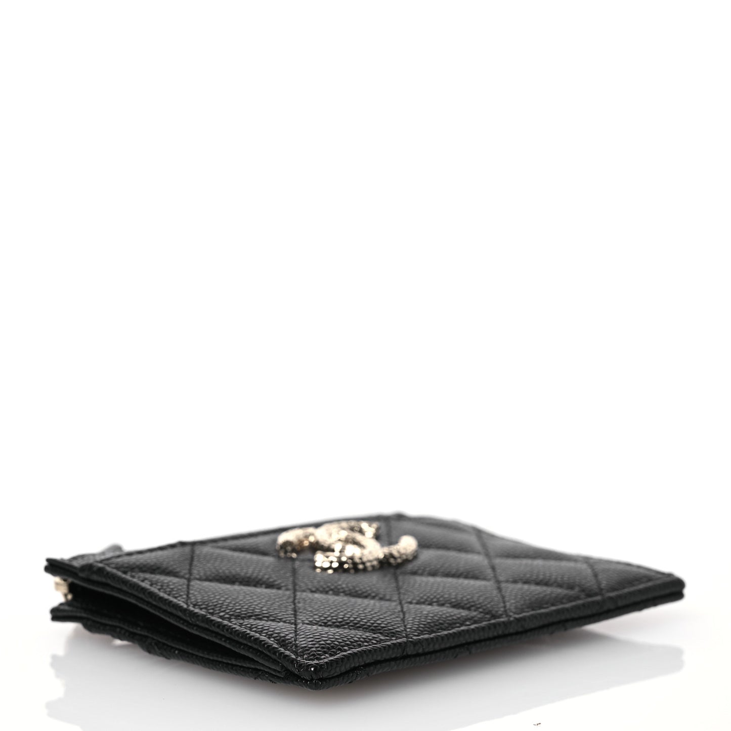 Caviar Quilted CC Logo Zip Card Holder Black