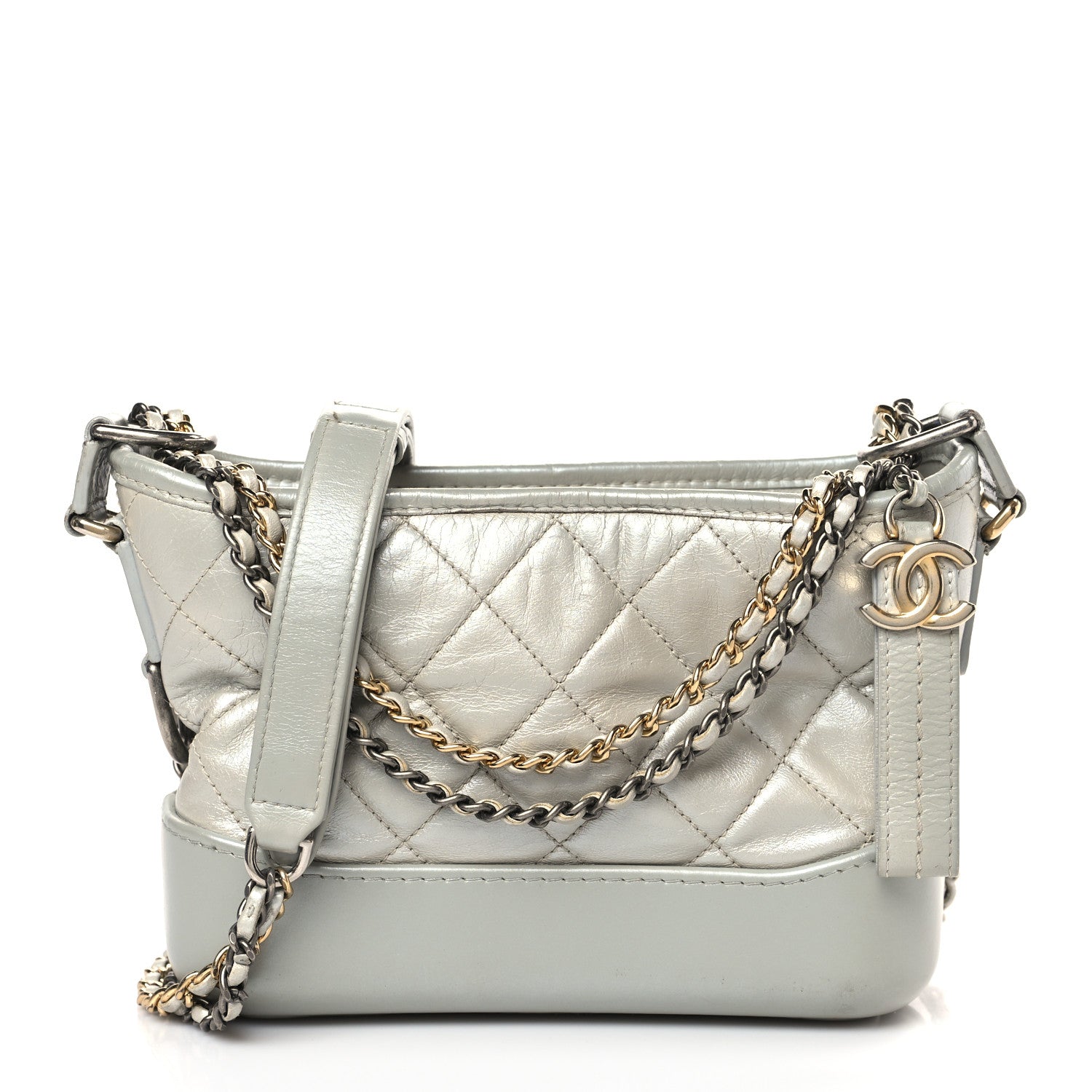 Chanel Metallic Aged Calfskin Quilted Small Gabrielle Hobo Silver 1 of 10