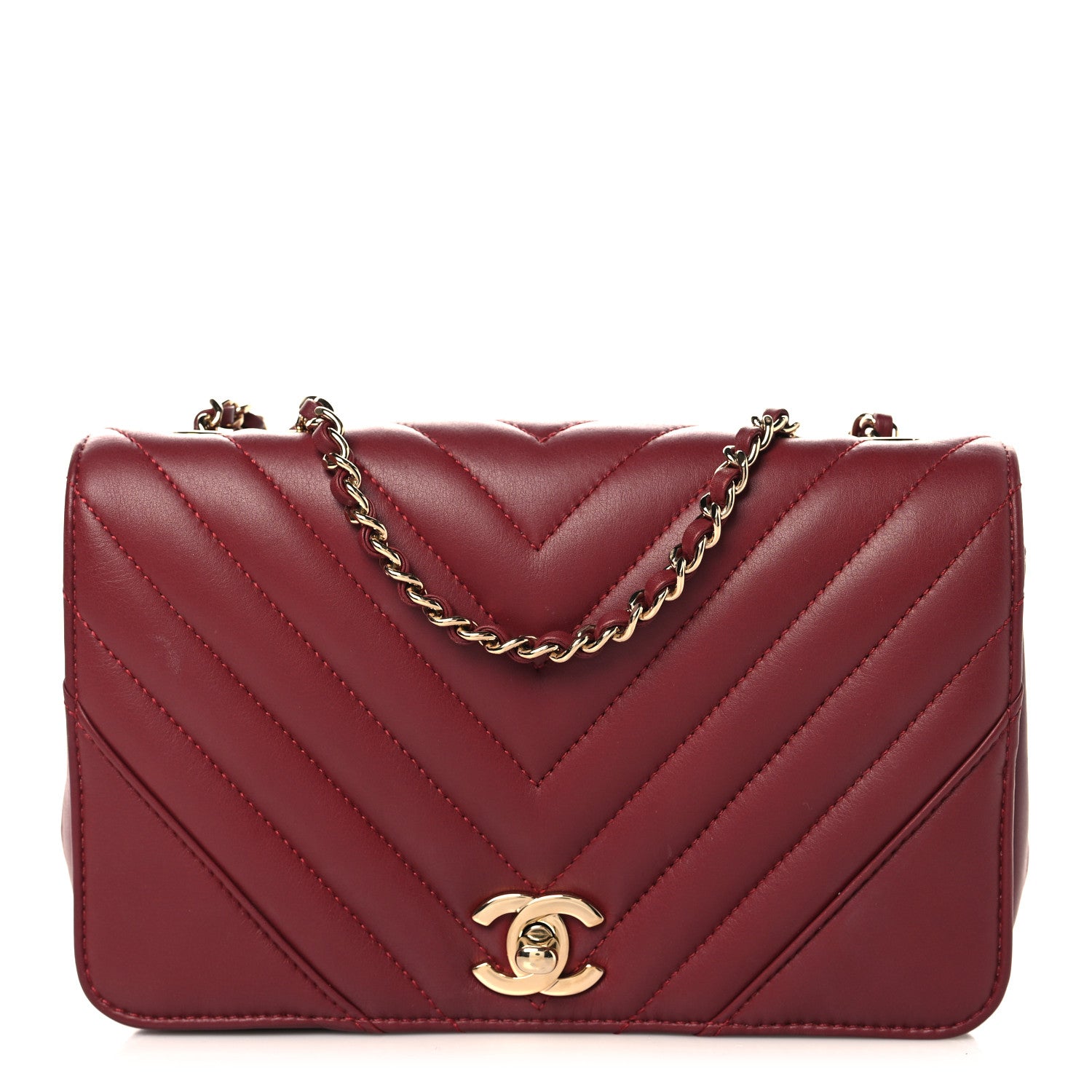 Chanel Calfskin Chevron Quilted Mini Statement Flap Burgundy 1 of 10