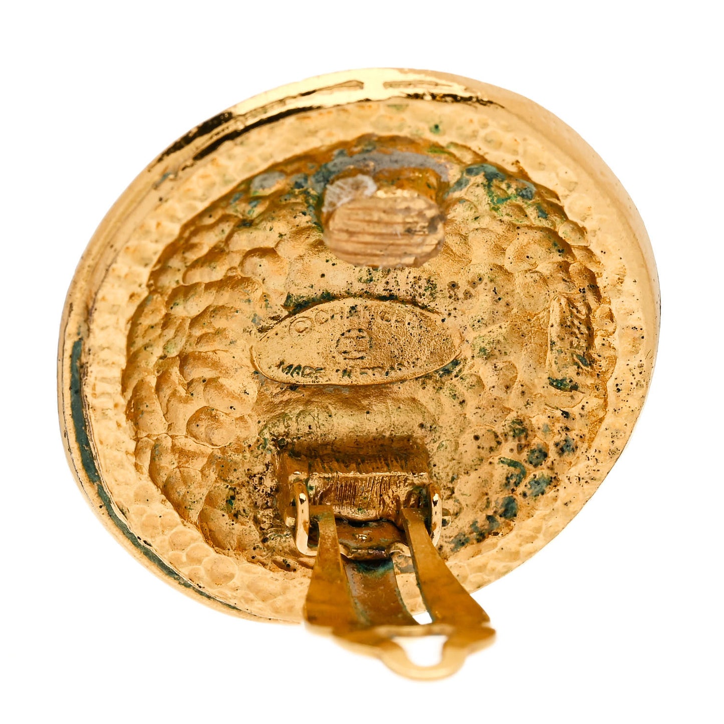 Metal CC Round Shield Clip On Earrings Gold
