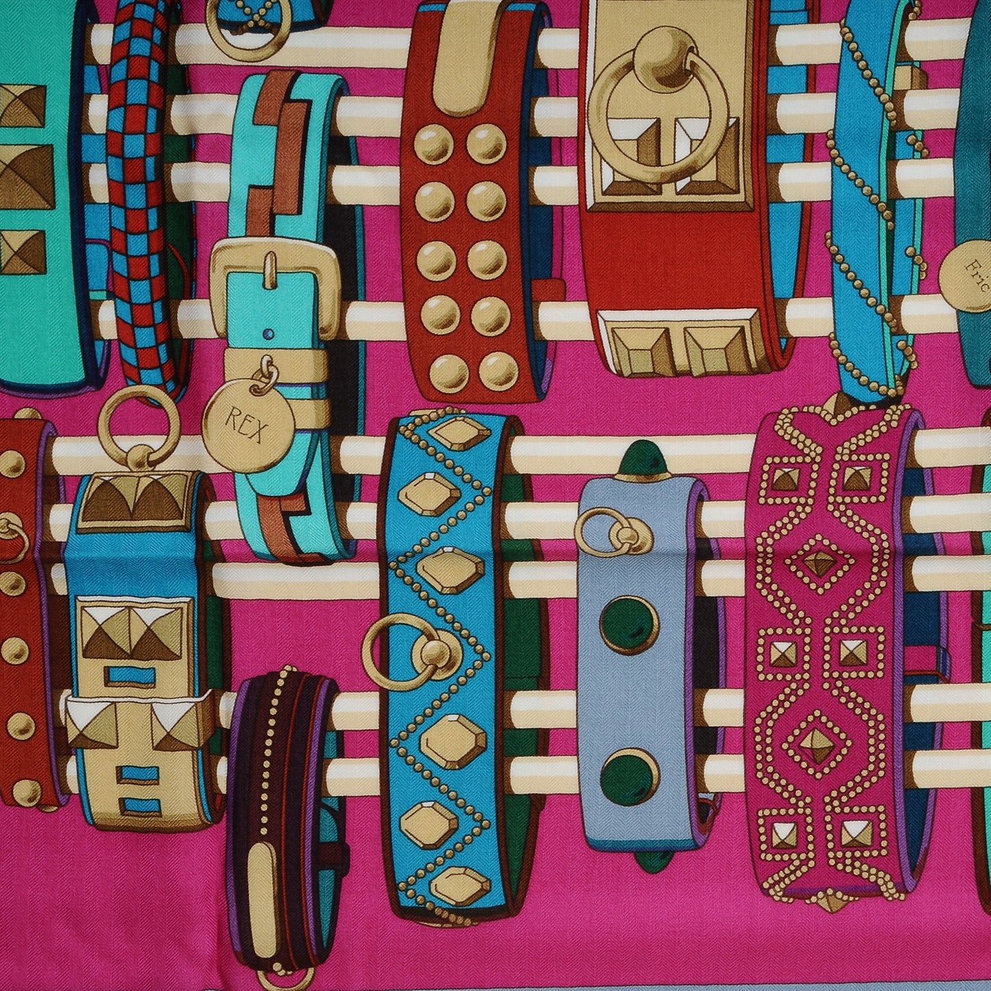 Cashmere Silk Colliers de Chiens Shawl 140 Fuchsia Turquoise Grenat