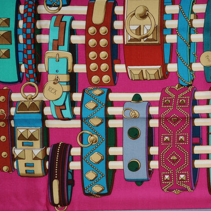 Hermes Cashmere Silk Colliers de Chiens Shawl 140 Fuchsia Turquoise Grenat 7 of 8