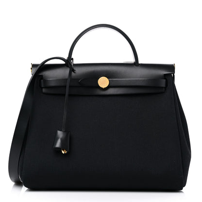 Hermes Military Toile Vache Hunter Herbag Zip PM 31 Black 3 of 11