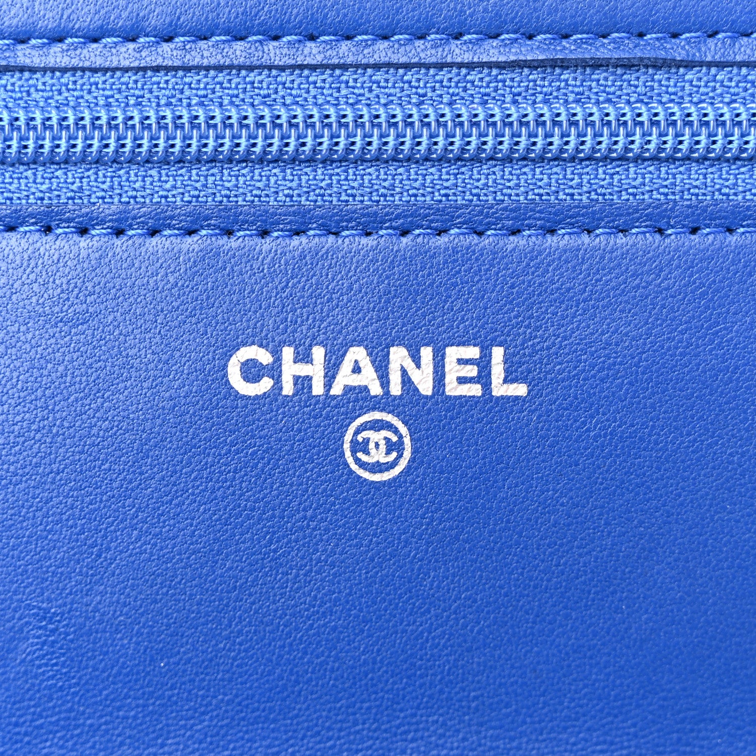 Chanel Lambskin Camellia Embossed Wallet on Chain WOC Blue 6 of 13