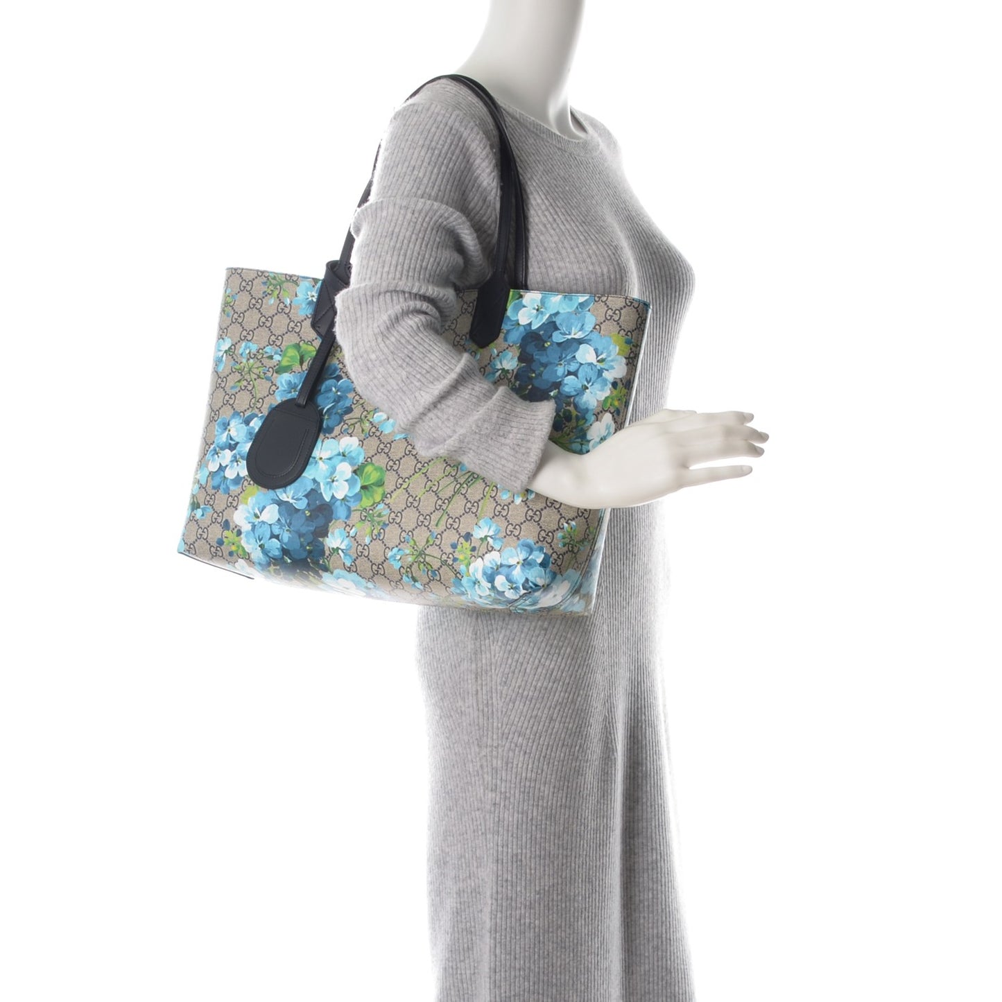 GG Supreme Monogram Blooms Medium Reversible Tote Beige Blue Navy