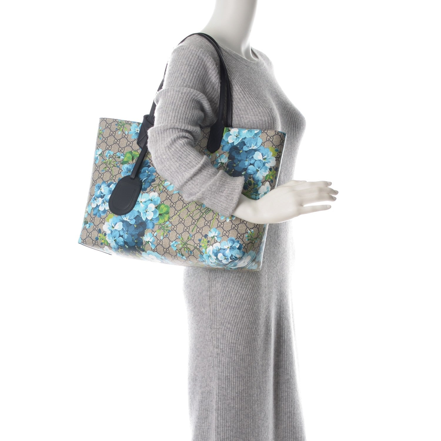 Gucci GG Supreme Monogram Blooms Medium Reversible Tote Beige Blue Navy 2 of 6