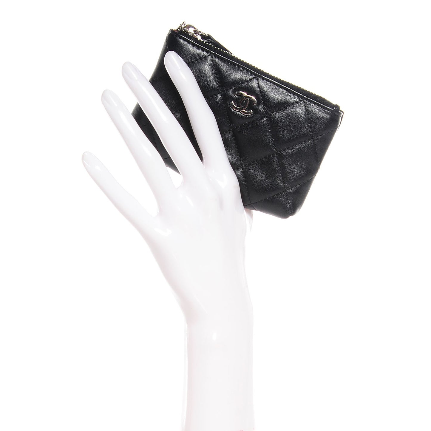 Lambskin Quilted Key Holder Case Black