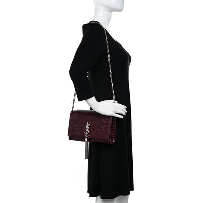 Saint Laurent Calfskin Crocodile Embossed Medium Classic Monogram Kate Tassel Satchel Dark Red 2 of 12