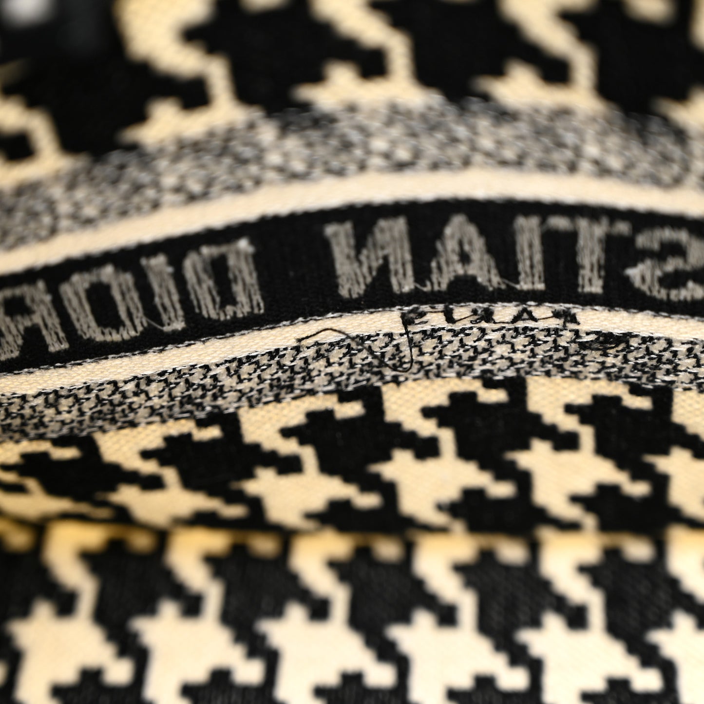 Canvas Houndstooth Embroidered Small Book Tote Black White