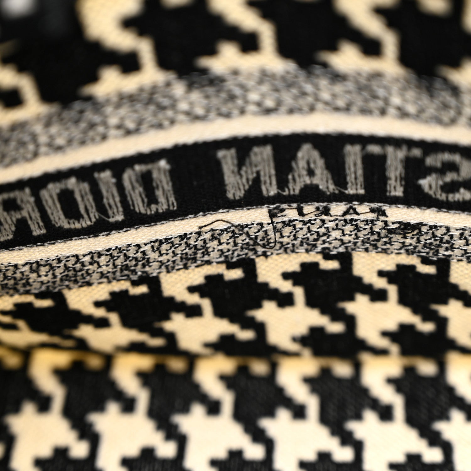 Christian Dior Canvas Houndstooth Embroidered Small Book Tote Black White 11 of 12
