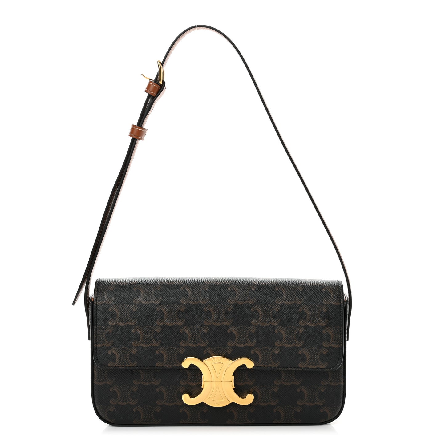 Canvas Calfskin Triomphe Shoulder Bag Tan