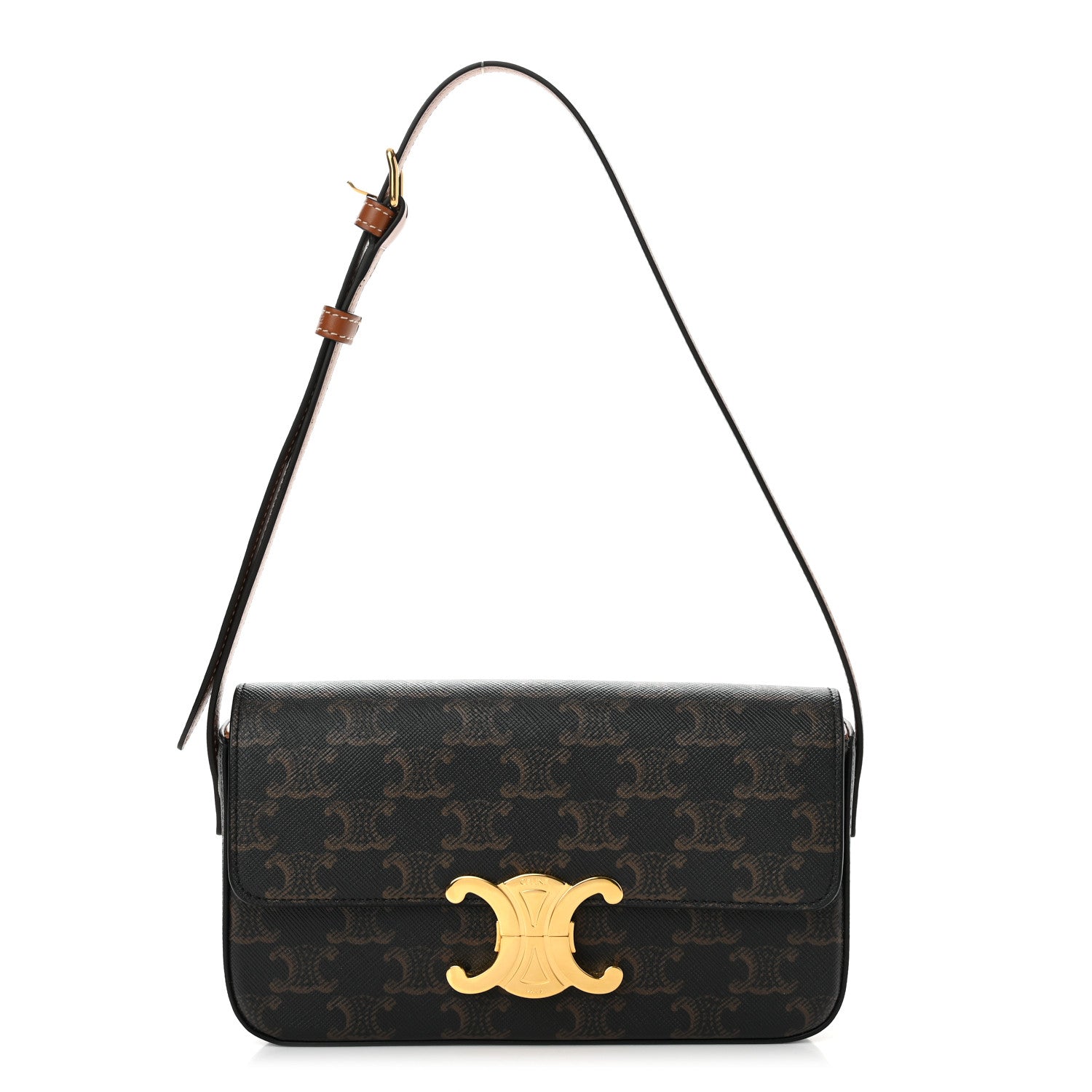 Celine Canvas Calfskin Triomphe Shoulder Bag Tan 1 of 12