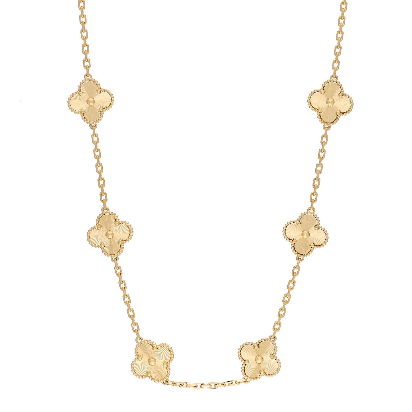 18K Yellow Gold 10 Motifs Guilloche Vintage Alhambra Necklace