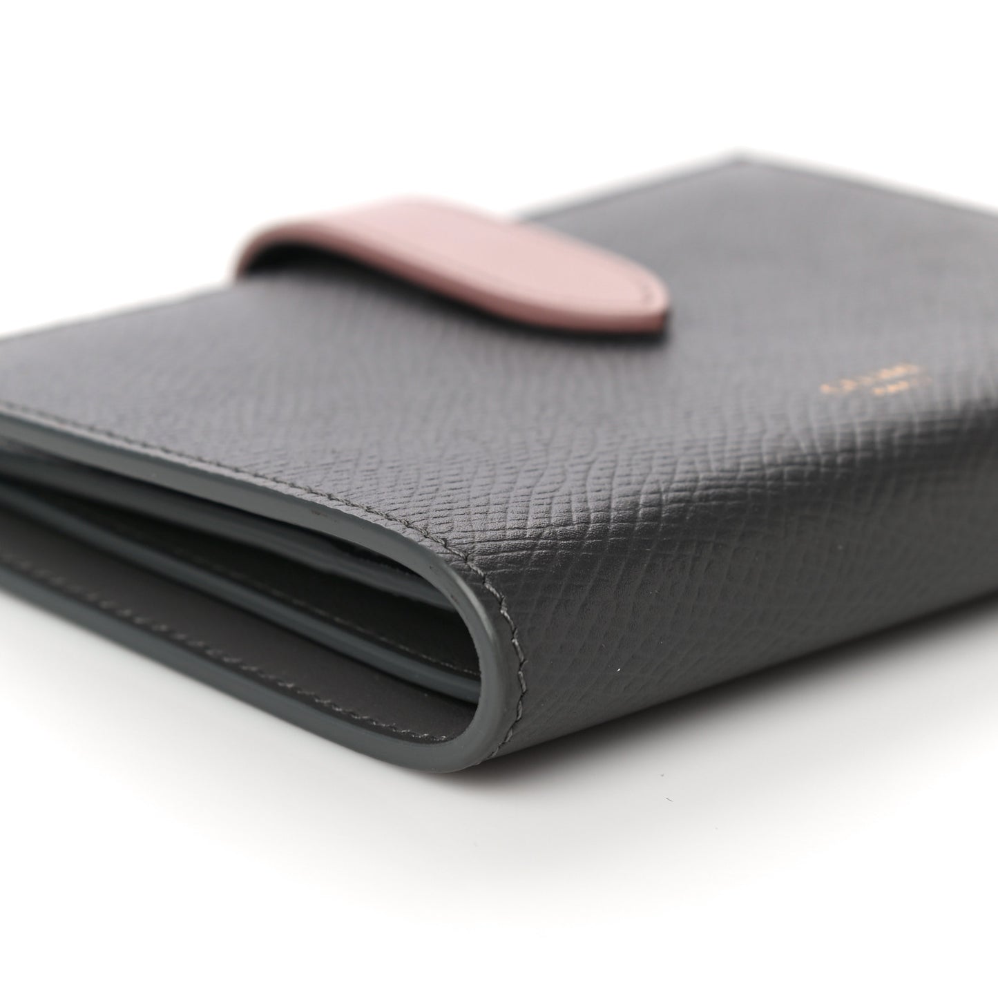 Grained Calfskin Medium Multifunction Strap Wallet Grey Vintage Pink