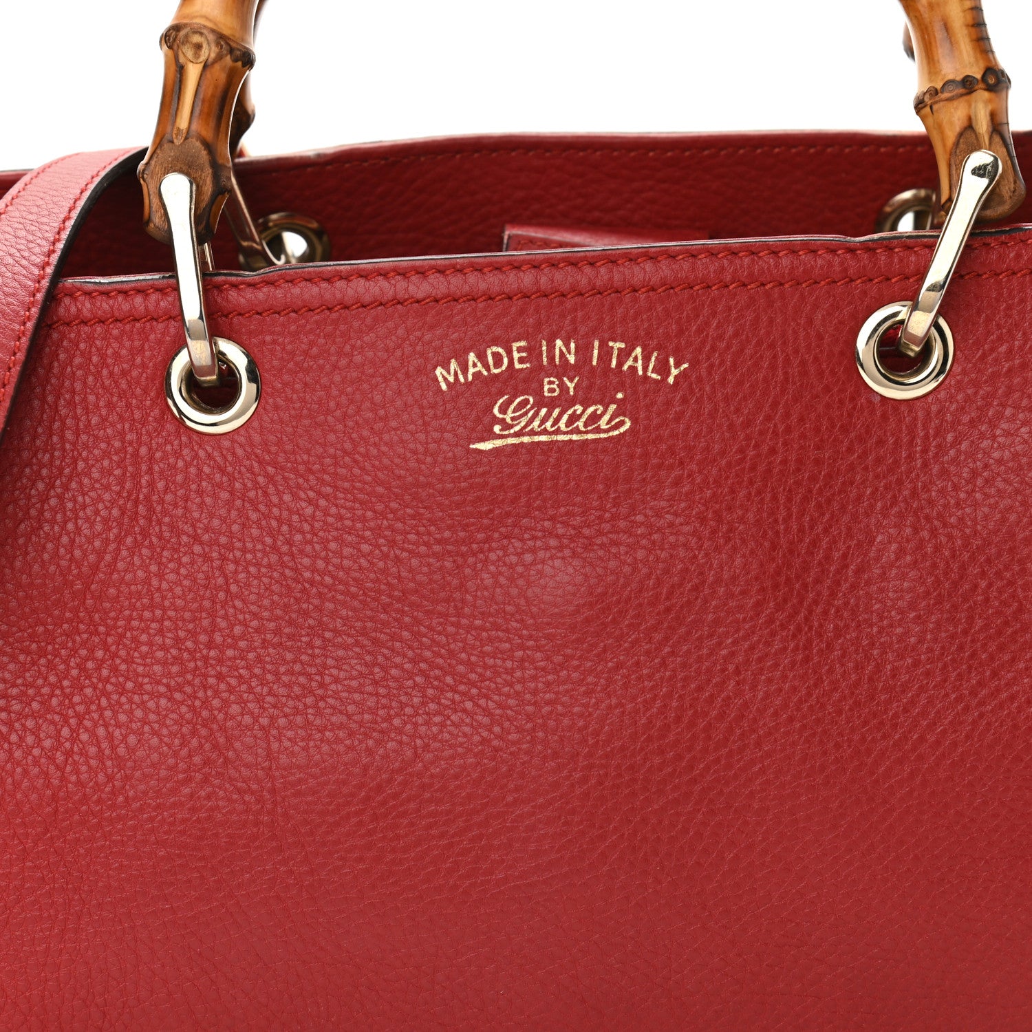 Gucci Pebbled Calfskin Medium Bamboo Shopper Tote Red 9 of 11
