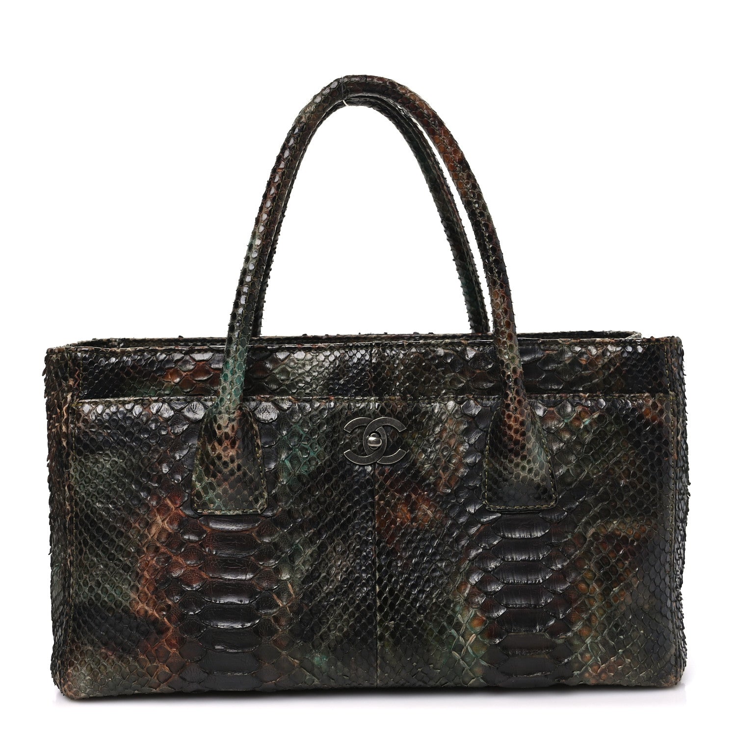 Chanel Snakeskin Executive Cerf Shopper Tote Green Brown 1 of 13