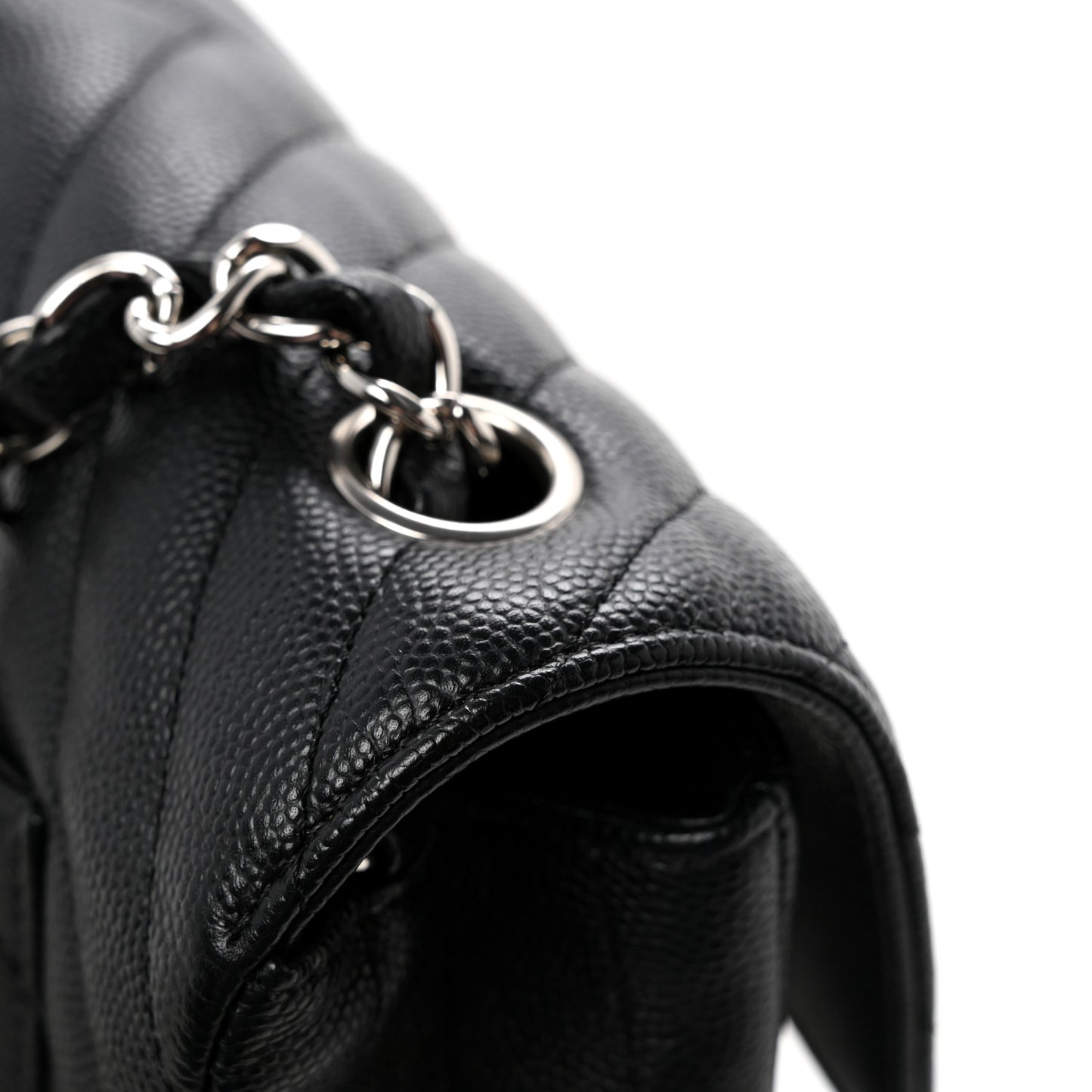 Caviar Chevron Quilted Mini Rectangular Flap Black